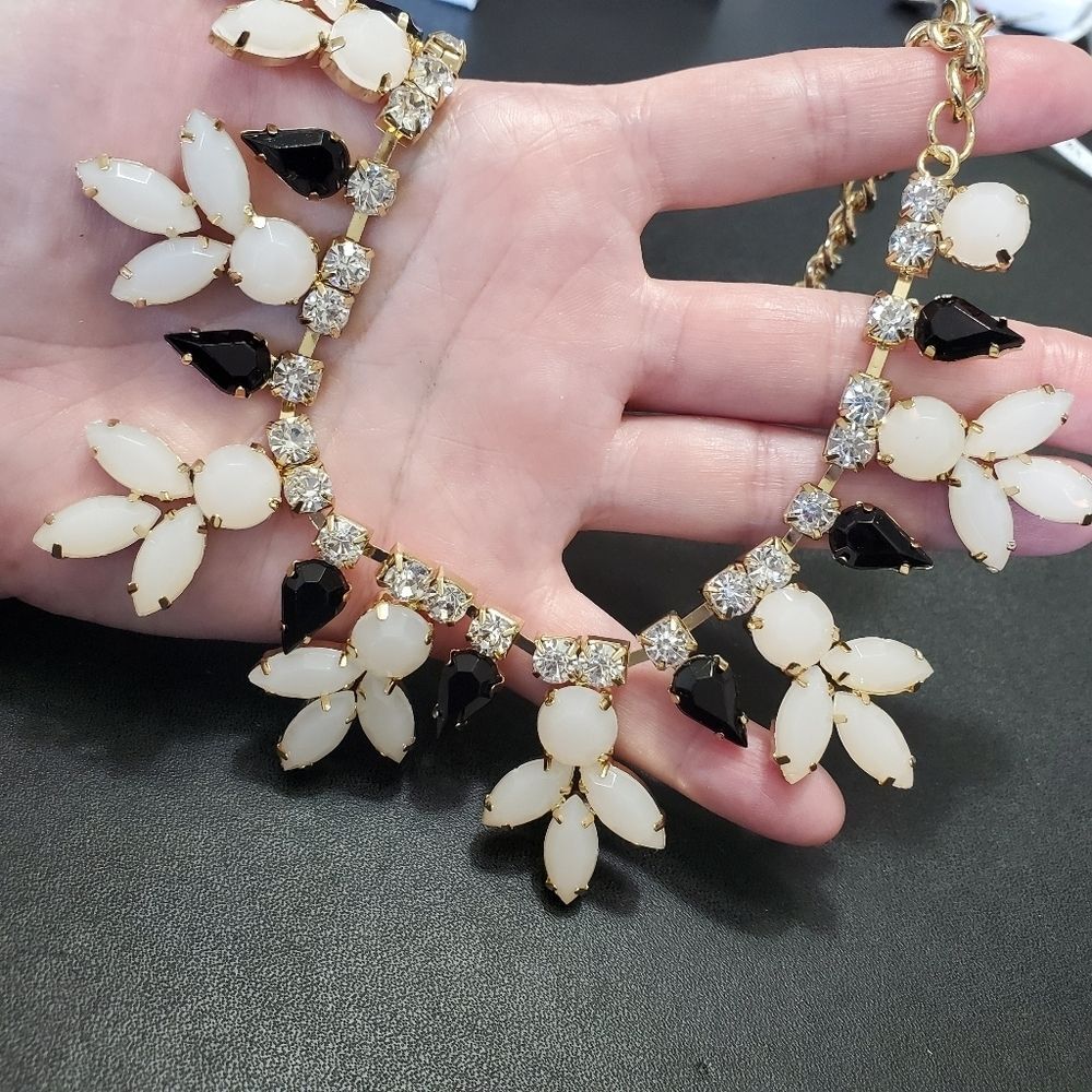 Susan Graver gold tone statement necklace black clear